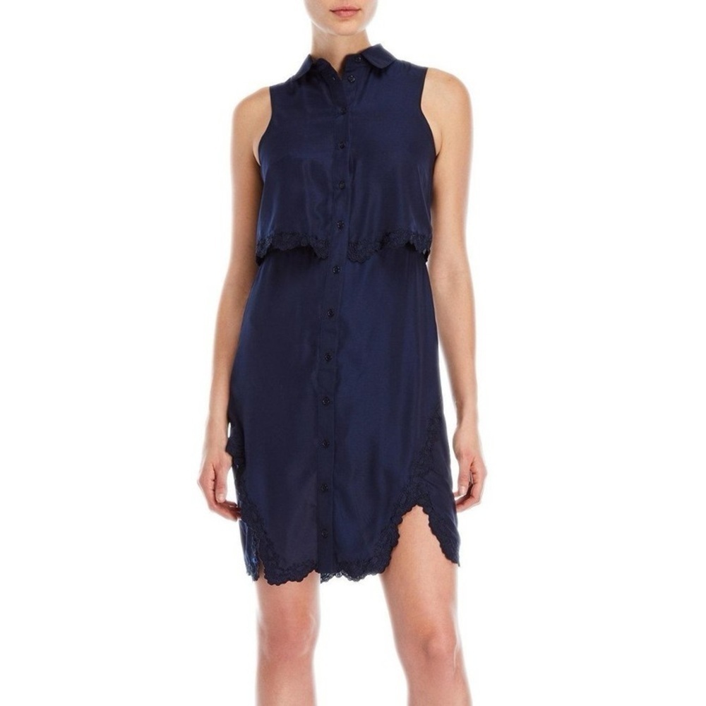 Parker  Size XS Navy Blue Overlay Shirt Dress Aquarius New
